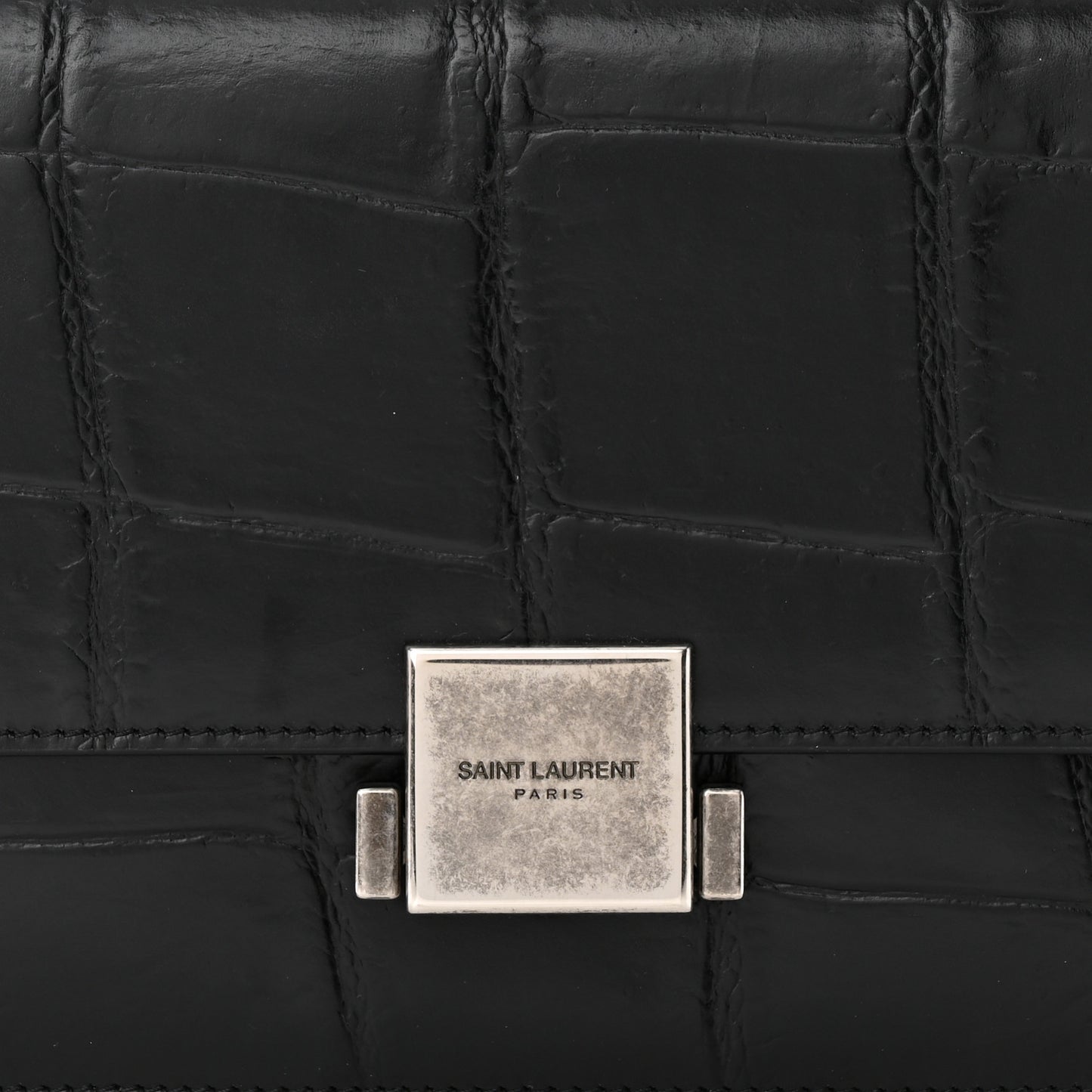 Calfskin Crocodile Embossed Medium Bellechasse Satchel Black