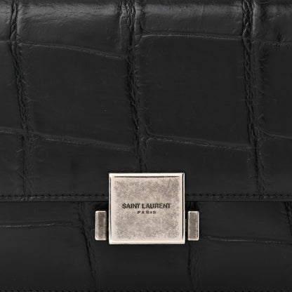 Saint Laurent Calfskin Crocodile Embossed Medium Bellechasse Satchel Black 8 of 10