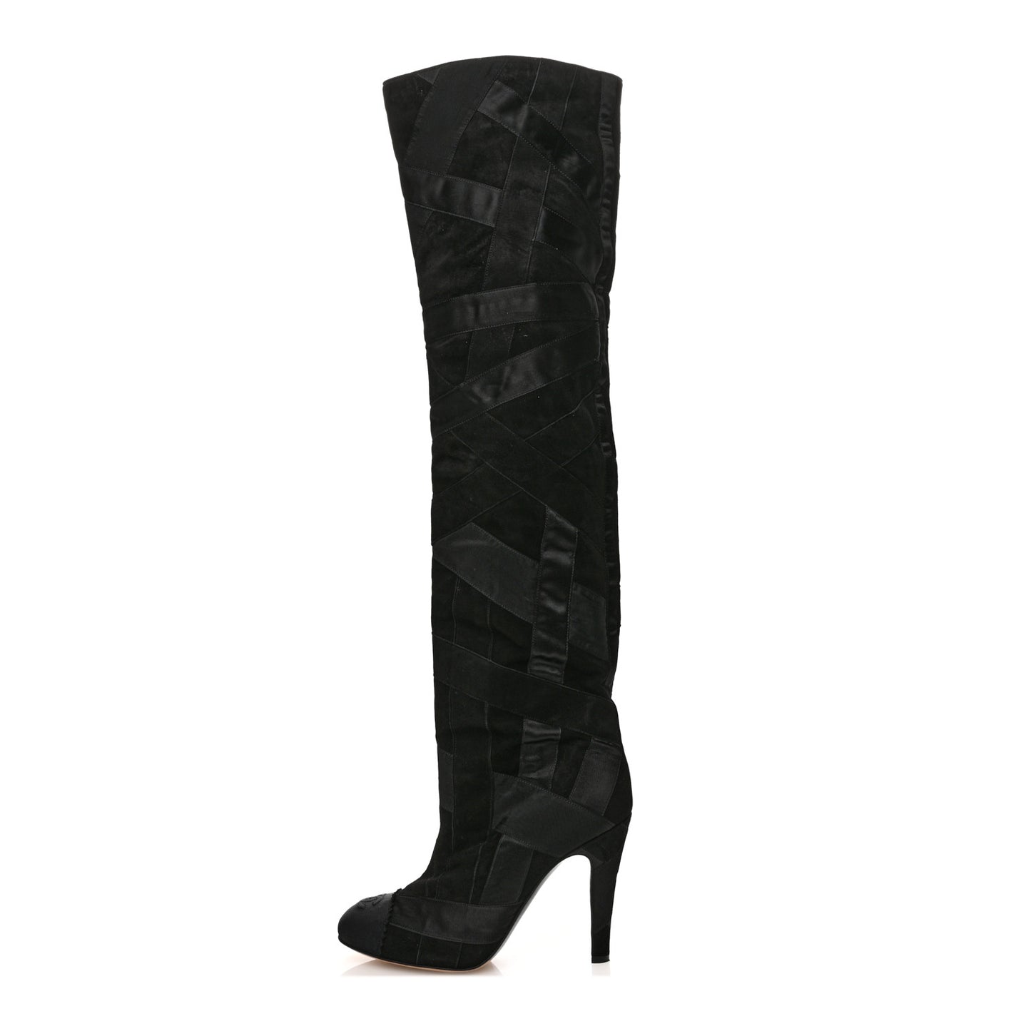 Suede Grosgrain Patchwork Over The Knee Boots 38.5 Black