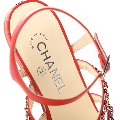 Chanel Lambskin Chain Flat Sandals 37.5 Red 8 of 10