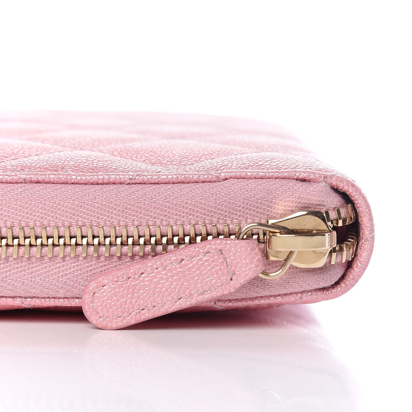 Iridescent Caviar Quilted Large Zip Around Organizer Wallet Pink