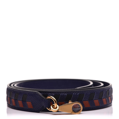Hermes Epsom 25mm Tressage Shoulder Strap Bleu Encre Brique Black 1 of 4
