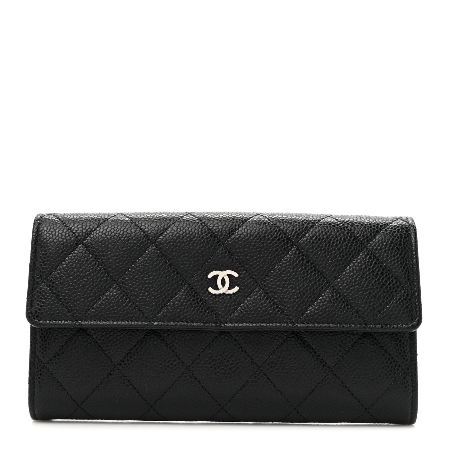 Caviar Quilted Large Gusset Flap Wallet Black