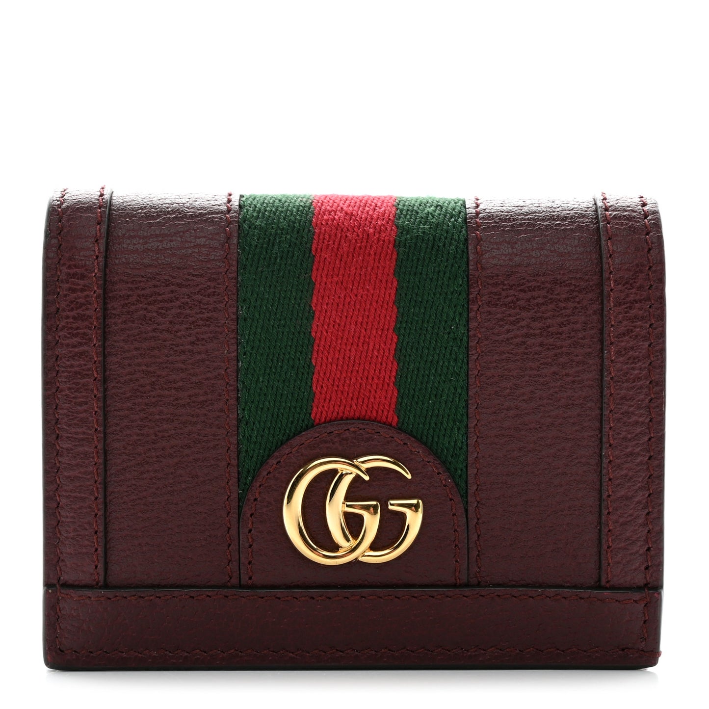 Textured Calfskin Web Ophidia Card Case Vintage Bordeaux