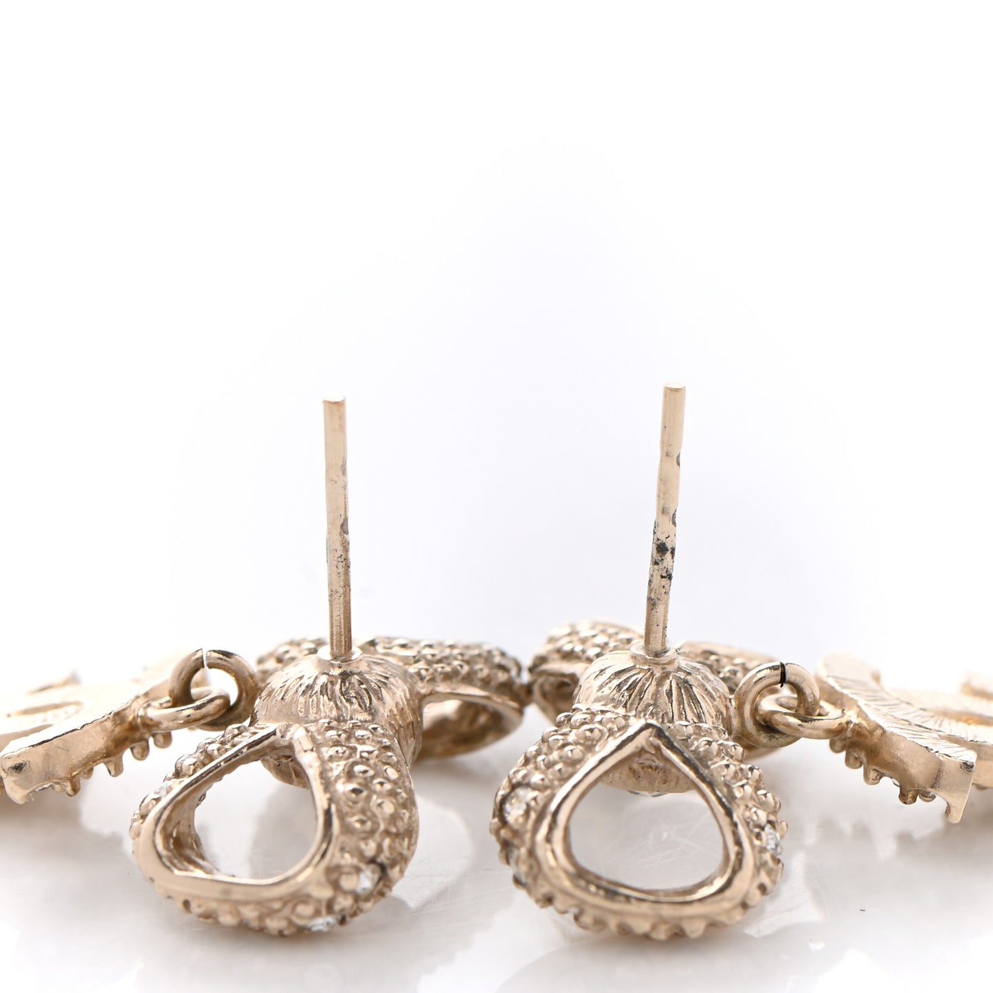 Crystal CC Bow Drop Earrings Gold