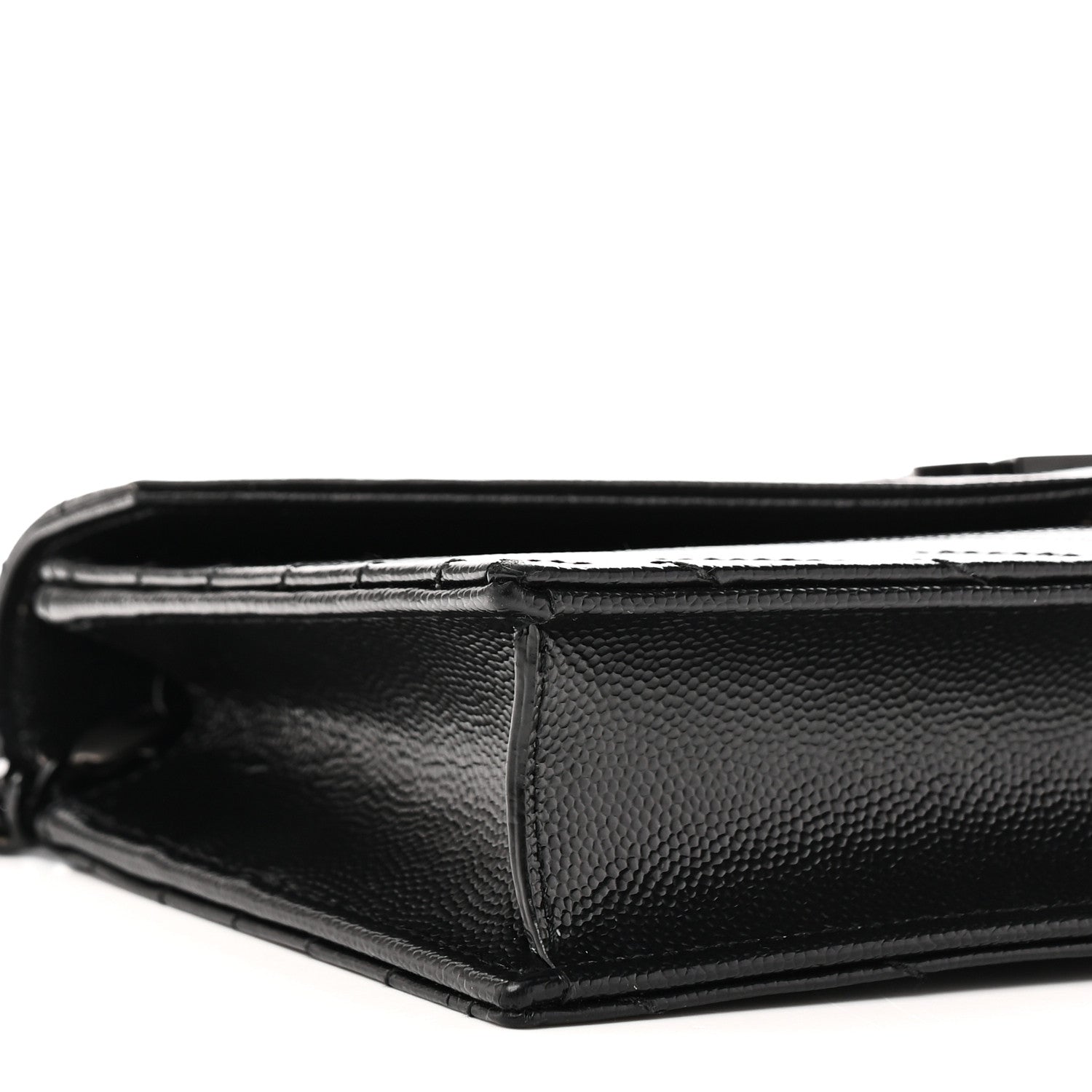 Saint Laurent Grain De Poudre Matelasse Chevron Monogram Monochrome Envelope Chain Wallet Black 9 of 11