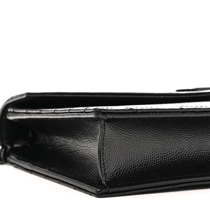 Saint Laurent Grain De Poudre Matelasse Chevron Monogram Monochrome Envelope Chain Wallet Black 9 of 11