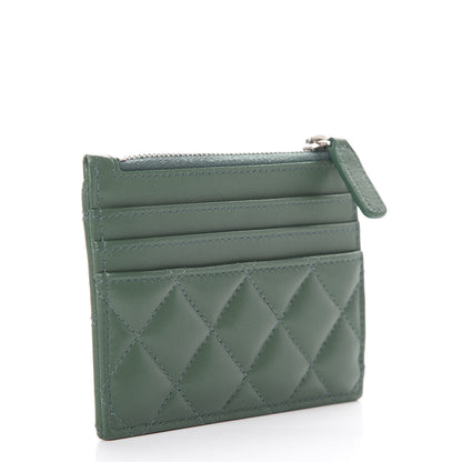 Chanel Lambskin Quilted Zip Card Holder Green 2 of 8