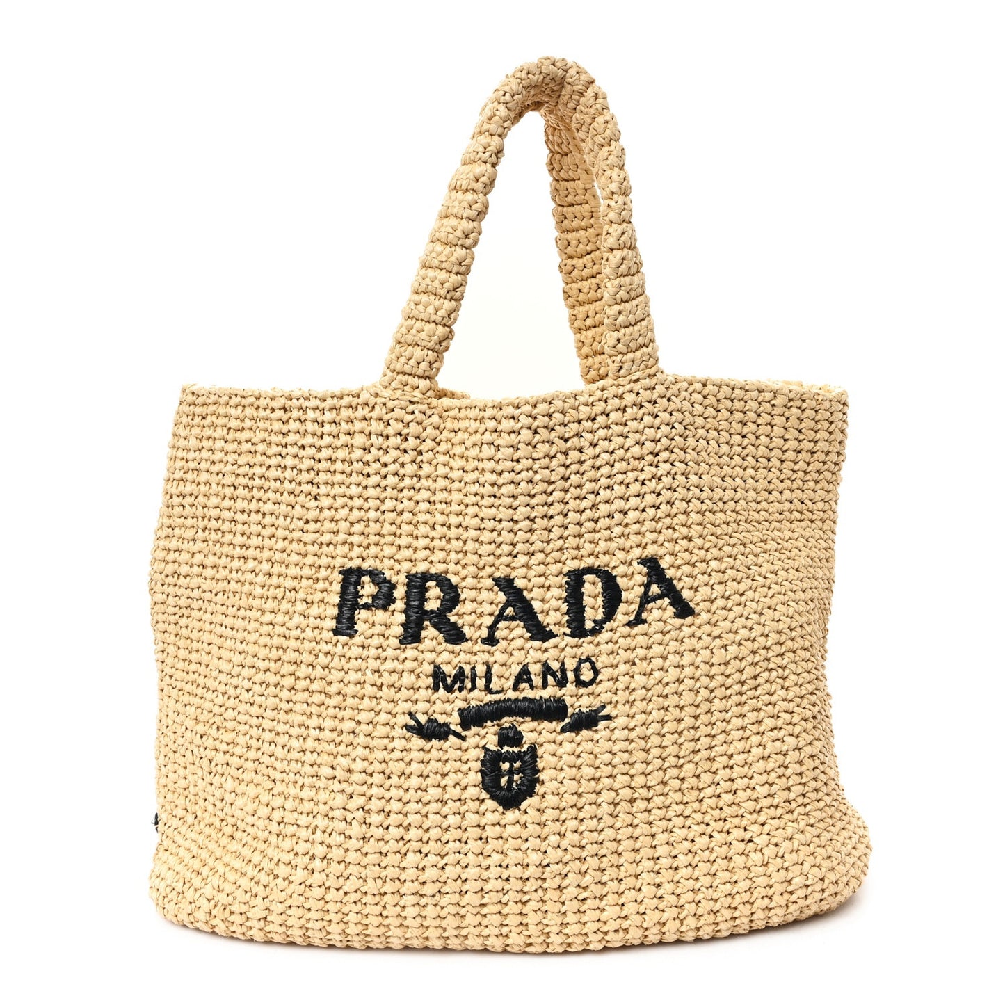 Yarn Raffia Effect Crochet Embroidered Logo Tote Naturale