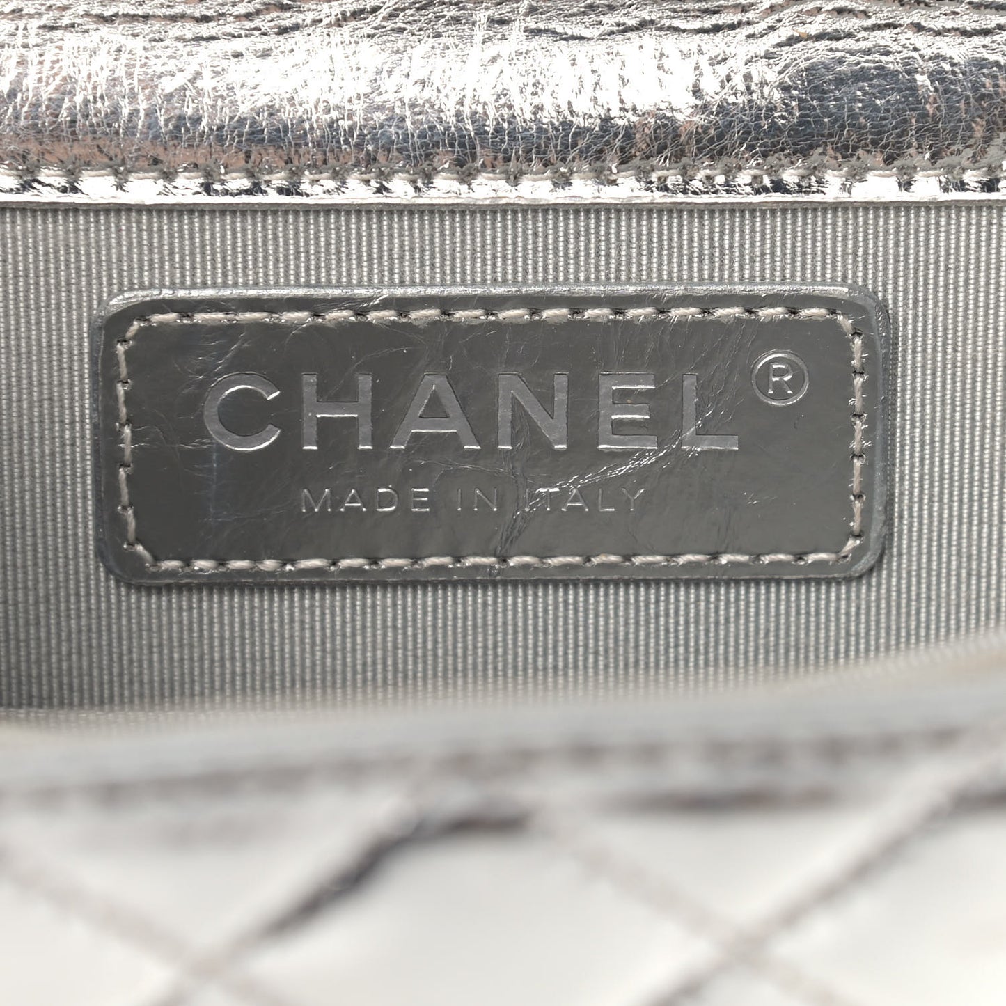 Metallic Goatskin Quilted North South Boy Flap Silver