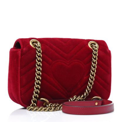 Gucci Velvet Matelasse Mini GG Marmont Shoulder Bag Hibiscus Red 3 of 24