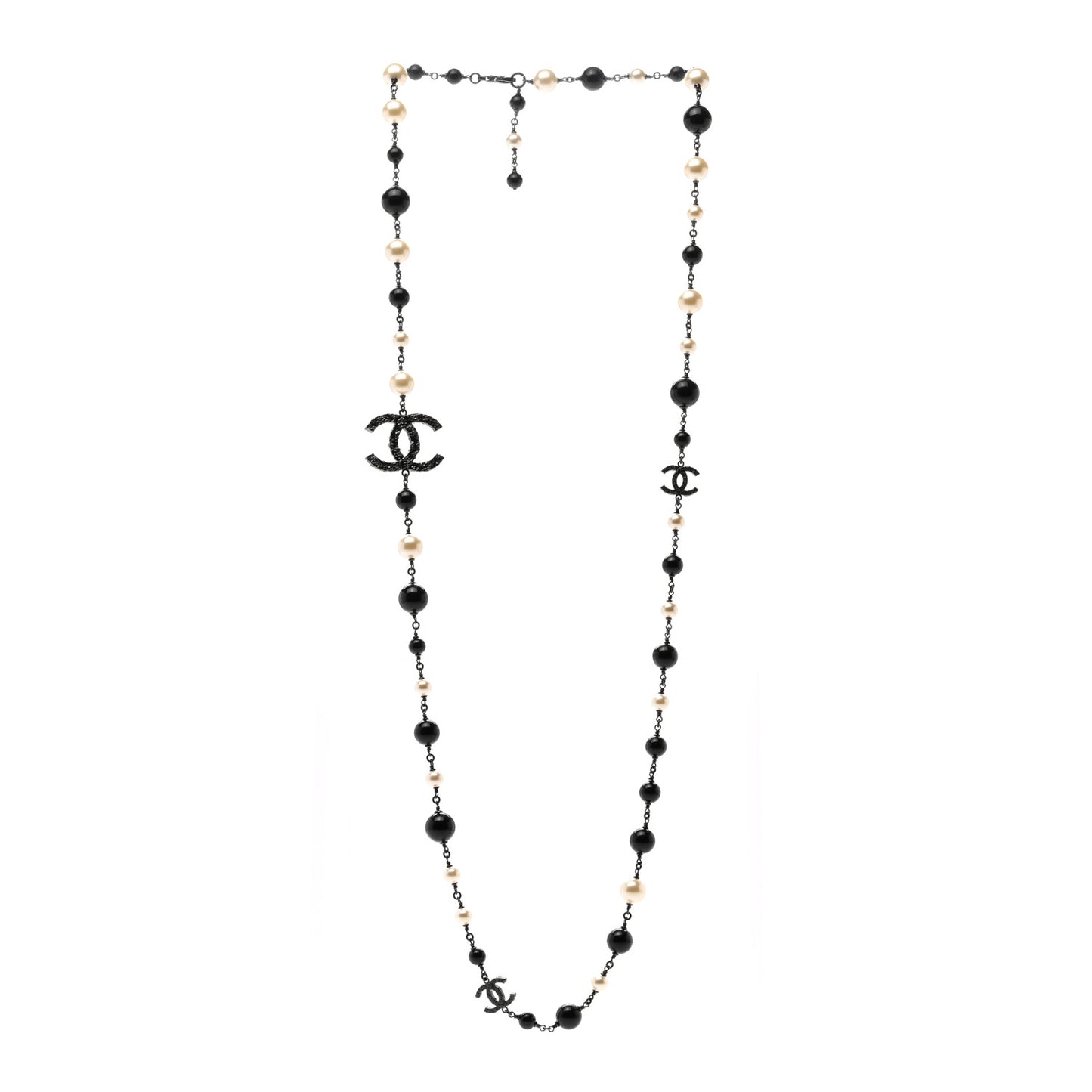 Pearl Beaded CC Long Necklace Black