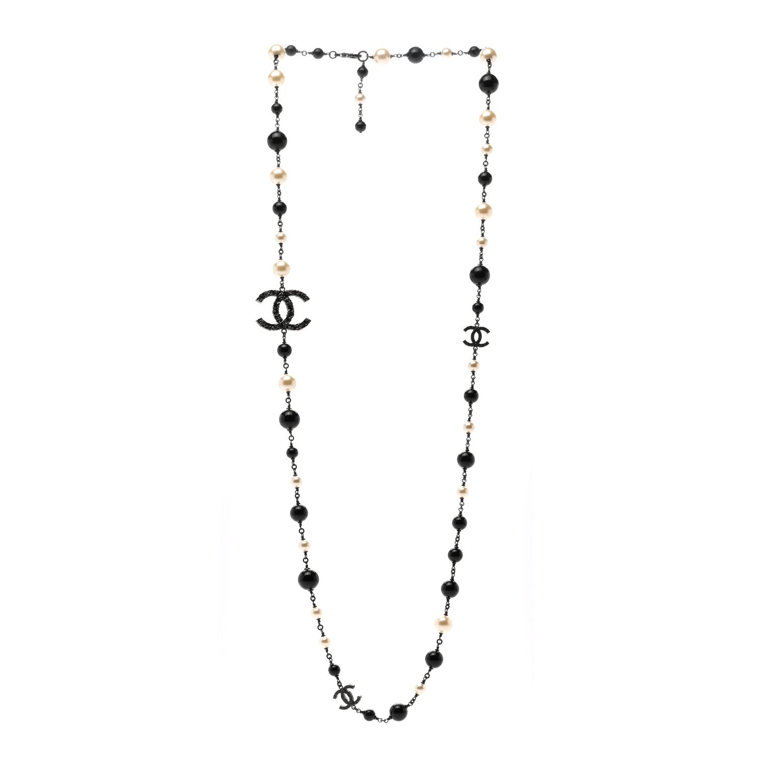 Chanel Pearl Beaded CC Long Necklace Black 3 of 4