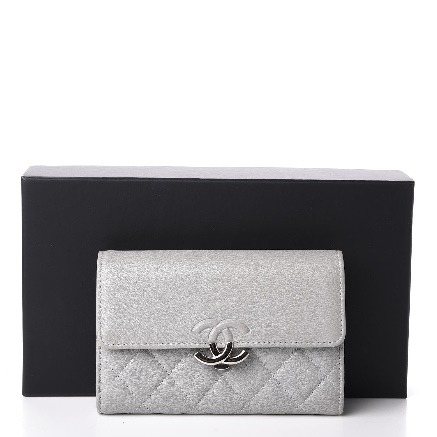 Chanel Goatskin Quilted CC Box Flap Wallet Grey 11 of 11