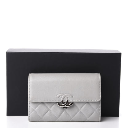 Chanel Goatskin Quilted CC Box Flap Wallet Grey 11 of 11