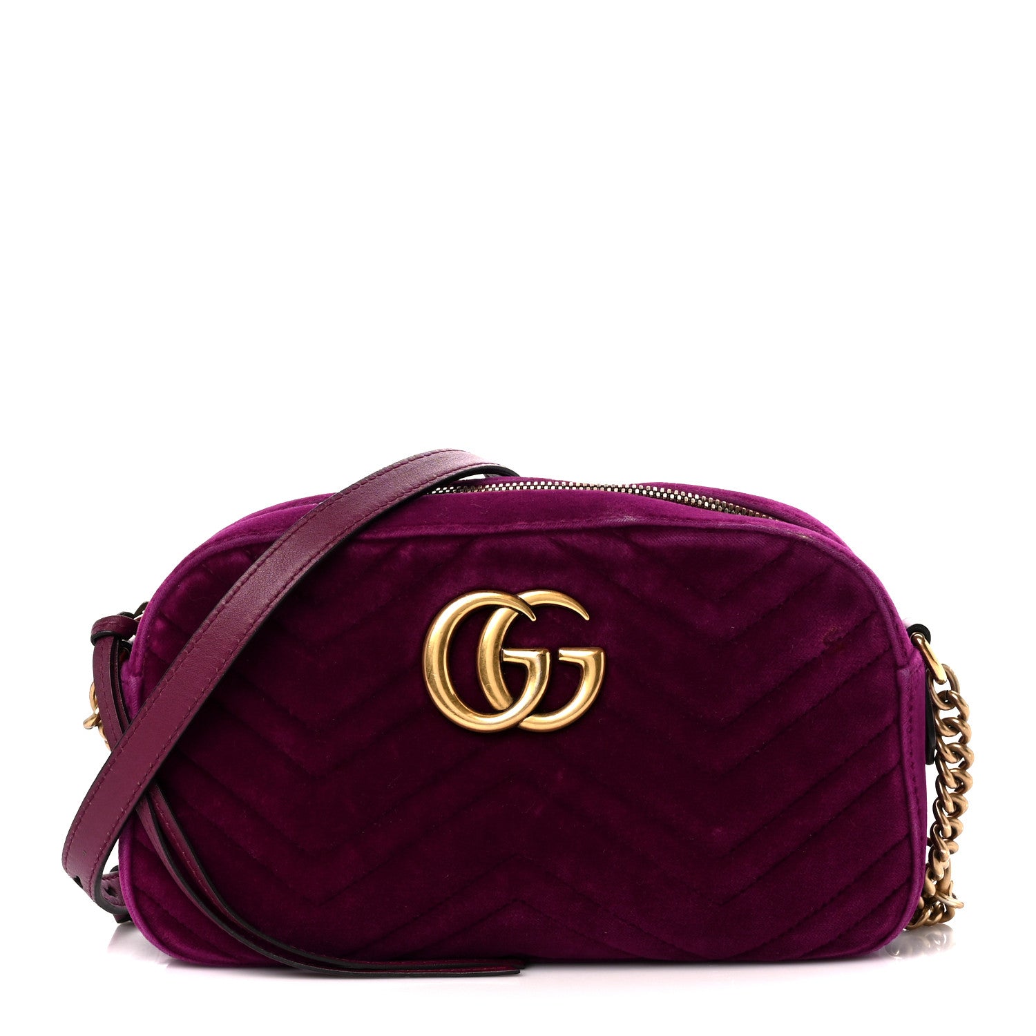 Gucci Velvet Matelasse Small GG Marmont Chain Shoulder Bag Fuchsia Violet Cyclamen 1 of 12