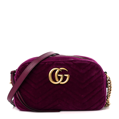 Gucci Velvet Matelasse Small GG Marmont Chain Shoulder Bag Fuchsia Violet Cyclamen 1 of 12