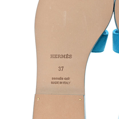 Hermes Suede Goatskin Oran Sandals 37 Bleu Vif 6 of 9