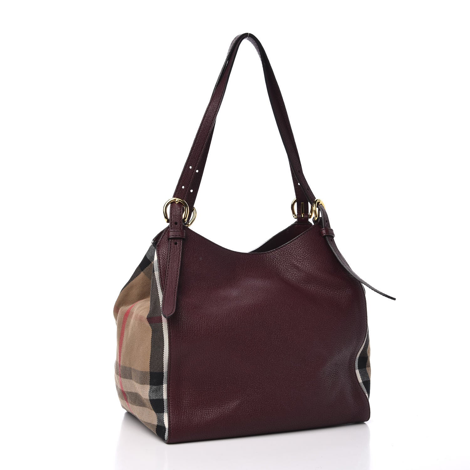 Burberry Grainy Calfskin House Check Small Canterbury Tote Burgundy 2 of 9