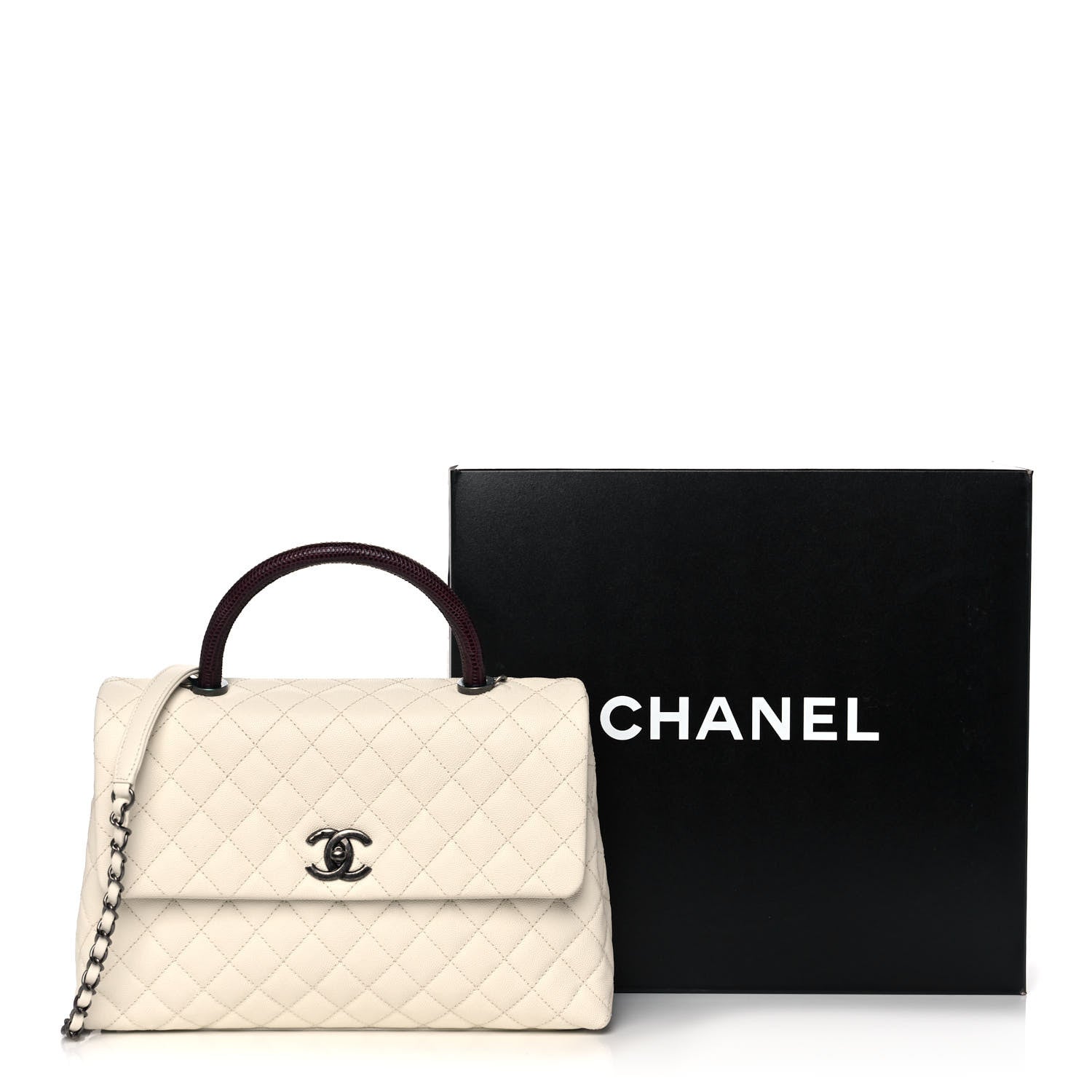 Chanel Caviar Lizard Quilted Medium Coco Handle Flap White 12 of 12