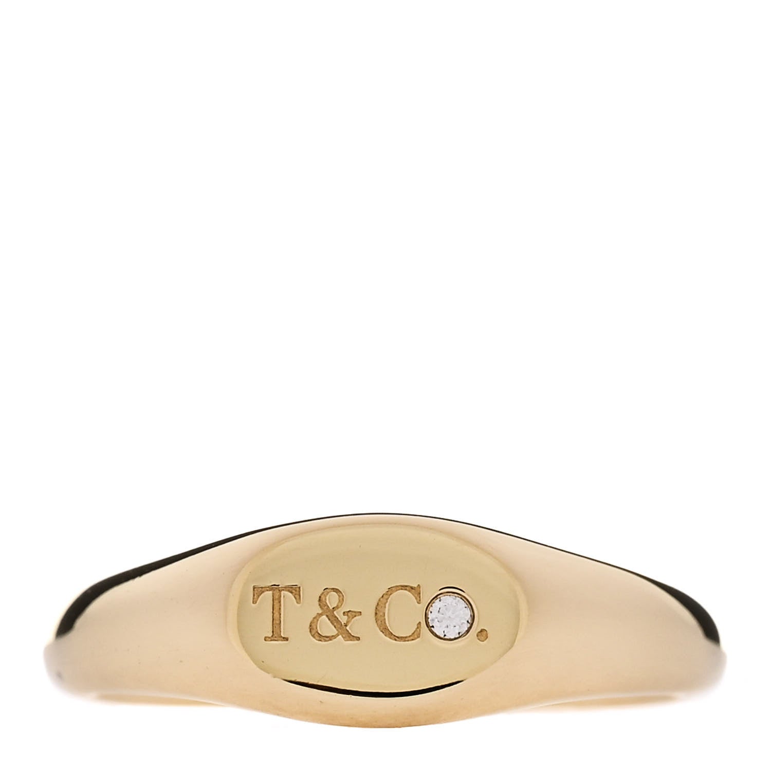 Tiffany 18K Yellow Gold Diamond Micro Oval Signet Ring 50 5.25 1 of 6
