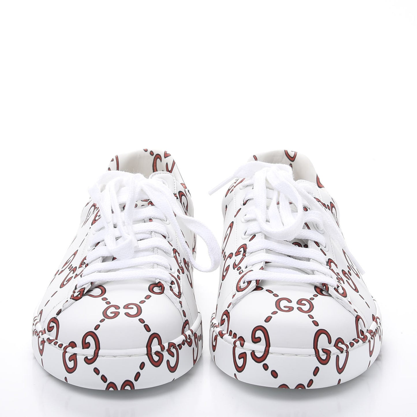Calfskin GucciGhost Print Mens Ace Sneakers 8 White Hibiscus Red