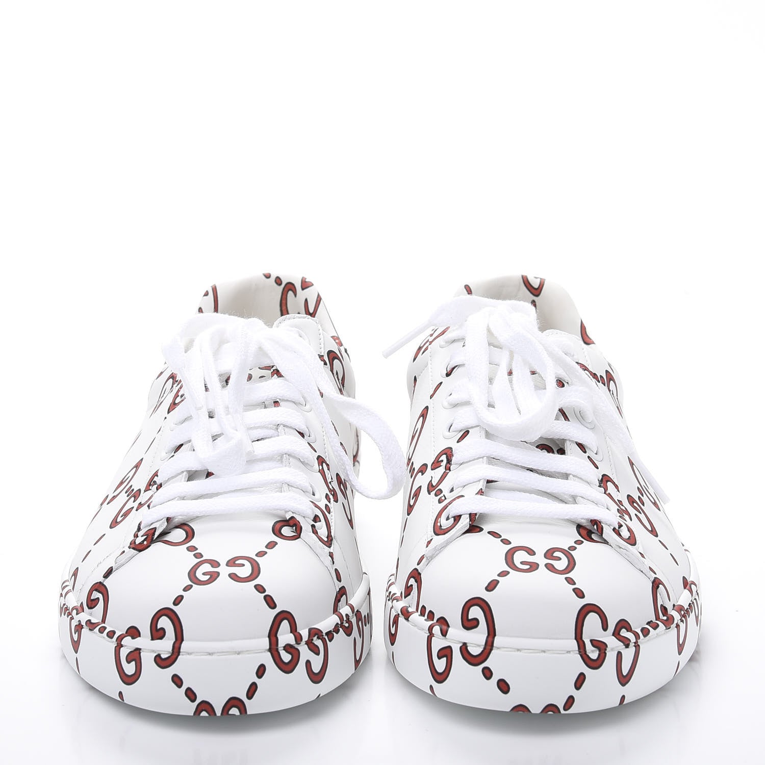Gucci Calfskin GucciGhost Print Mens Ace Sneakers 8 White Hibiscus Red 2 of 10