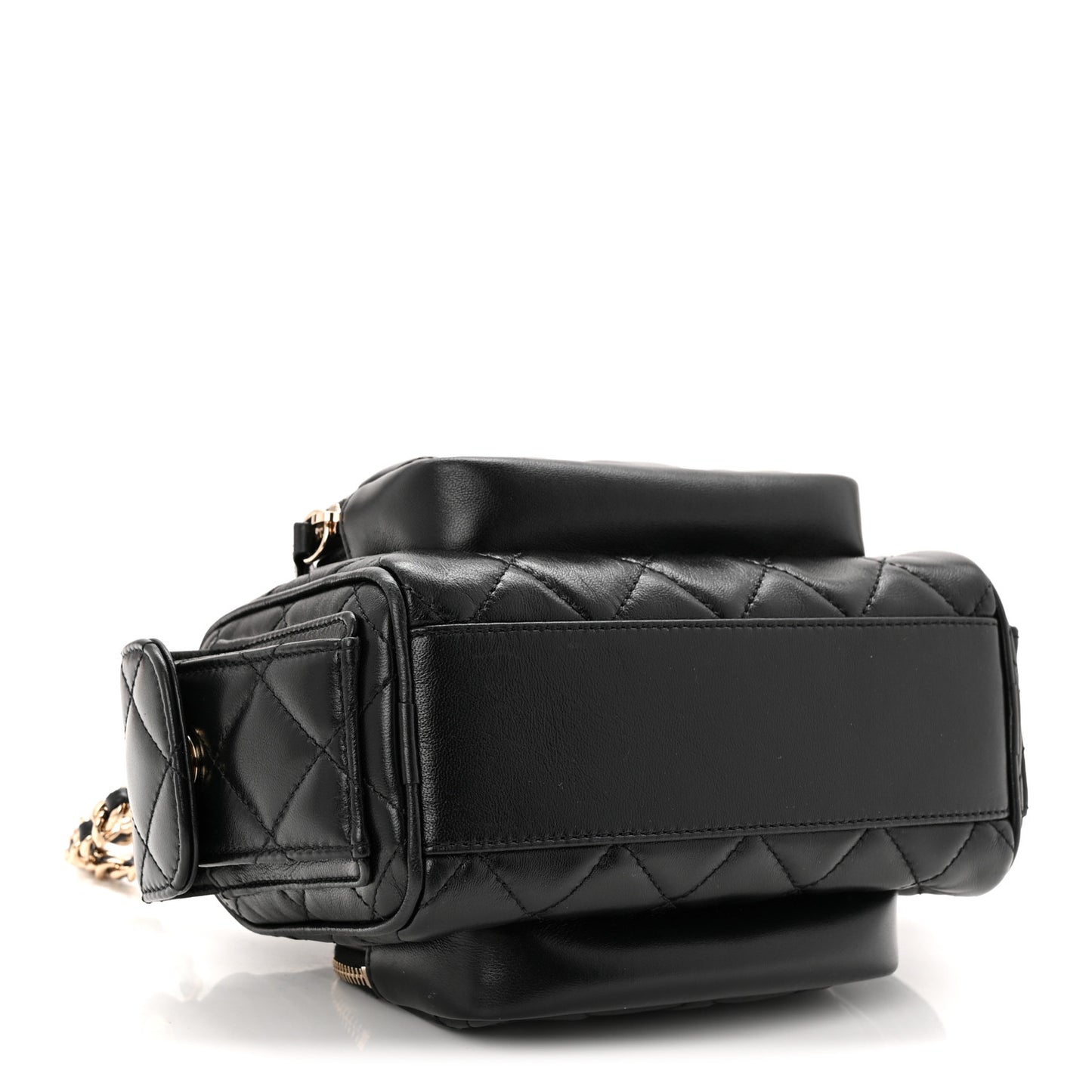 Shiny Crumpled Lambskin Quilted Small Preppy Pocket Camera Case Black