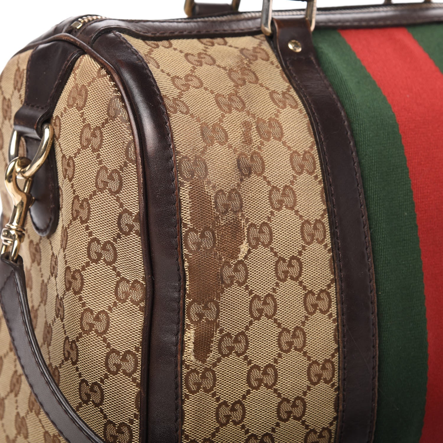 Gucci Monogram Vintage Web Medium Boston Dark Brown 10 of 12