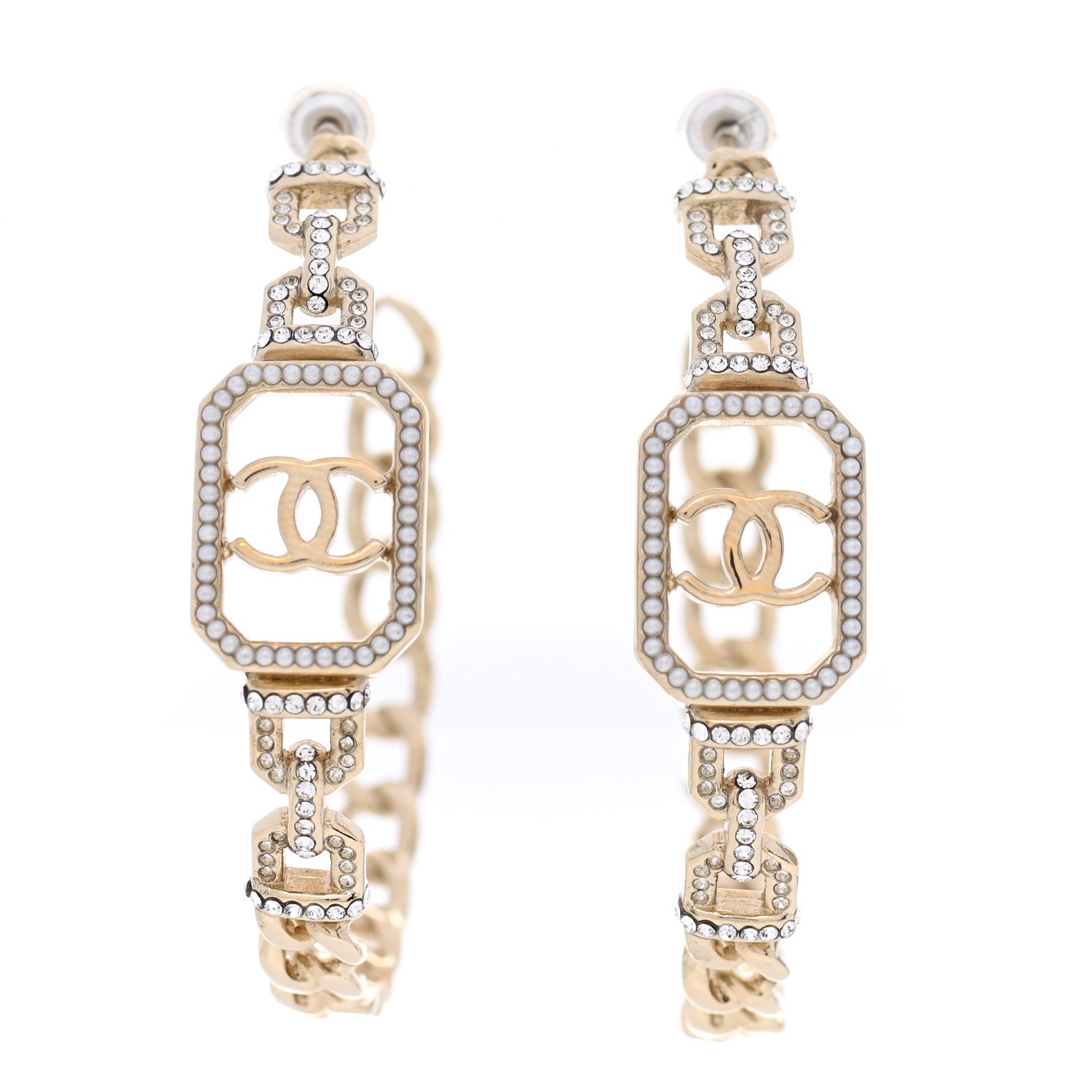 Chanel Crystal CC Vendome Hoop Earrings Gold 1 of 4