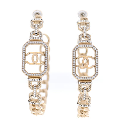 Chanel Crystal CC Vendome Hoop Earrings Gold 1 of 4