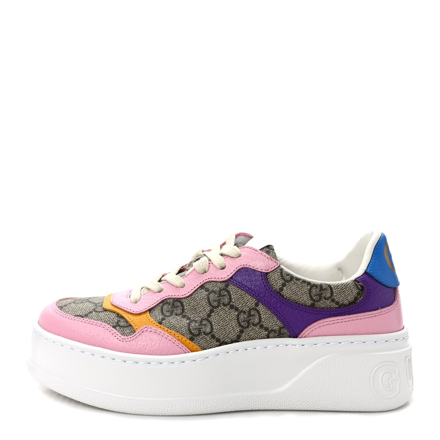 Calfskin GG Supreme Monogram Perforated Womens Platform 55mm Sneakers 36 Beige Ebony Sugar Pink Crop Shine Purple