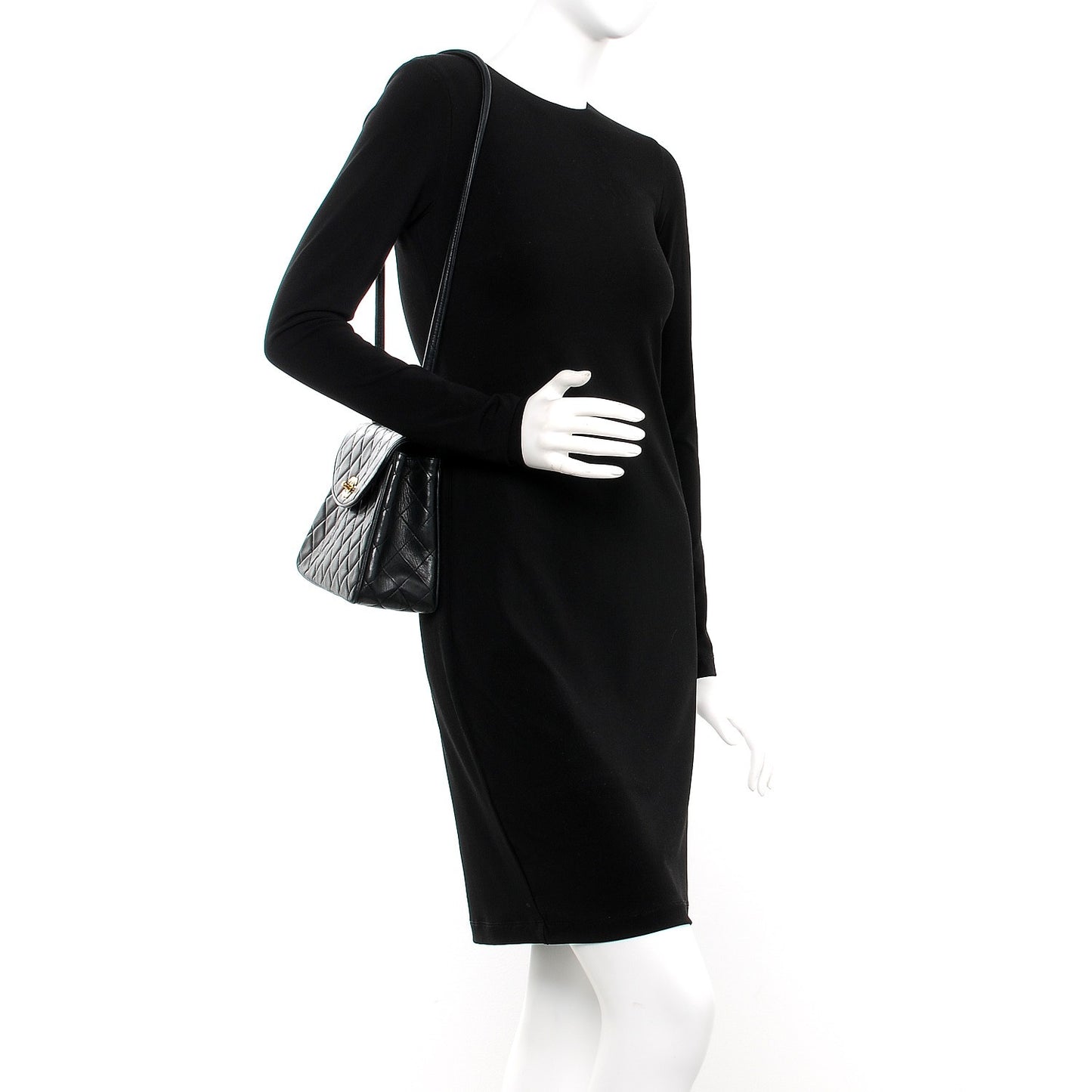 Lambskin Quilted Flap Shoulder Bag Black