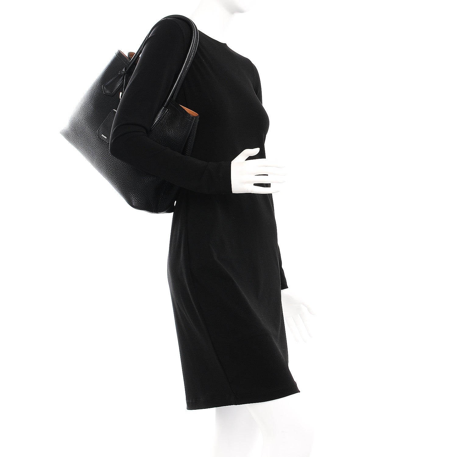 Prada Vitello Daino Small Double Tote Black Cuoio 3 of 11