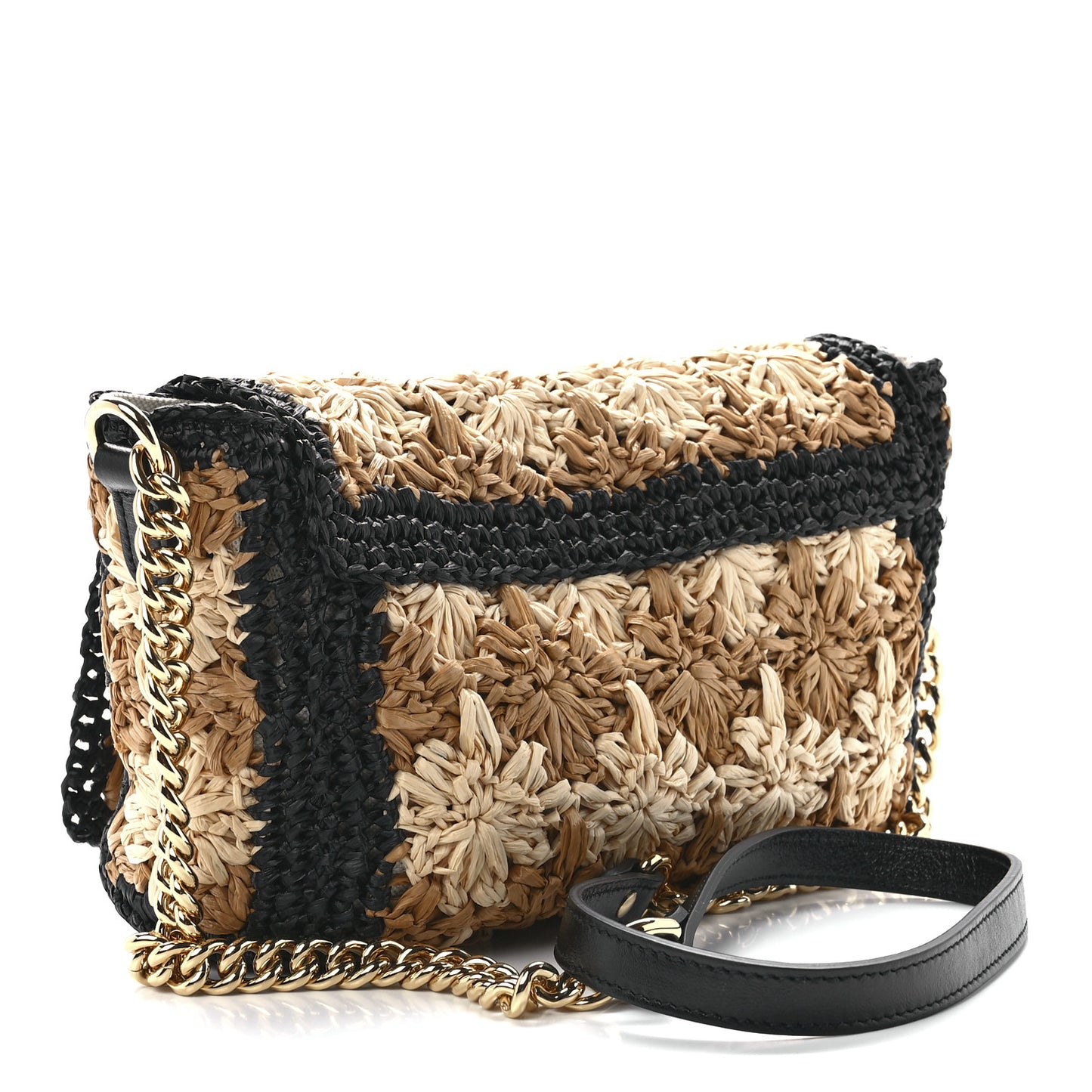 Raffia Azalea Calfskin Crochet Flower Small GG Marmont Shoulder Bag Natural Ecru Black