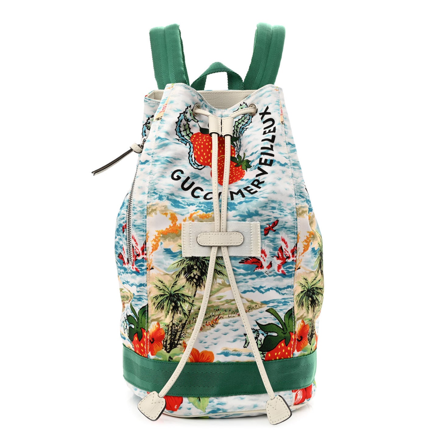 Nylon Merveilleux Strawberry Print Childrens Backpack Light Blue Red Dusty White