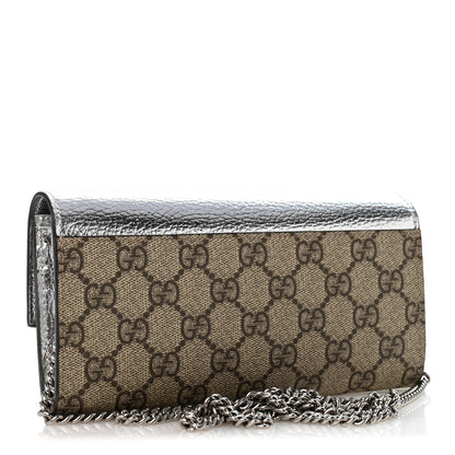 Gucci Metallic Calfskin GG Supreme Monogram Petite GG Marmont Wallet Chain Bag Silver Beige Ebony 3 of 12