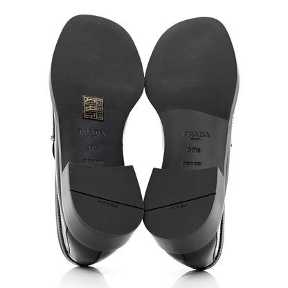 Prada Spazzolato Metal Triangle Logo 20mm Loafers 37.5 Black 5 of 8