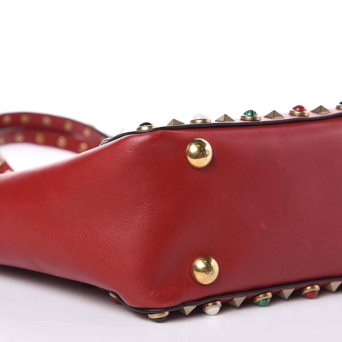 Vitello Mini Rockstud Rolling Tote Rosso Valentino