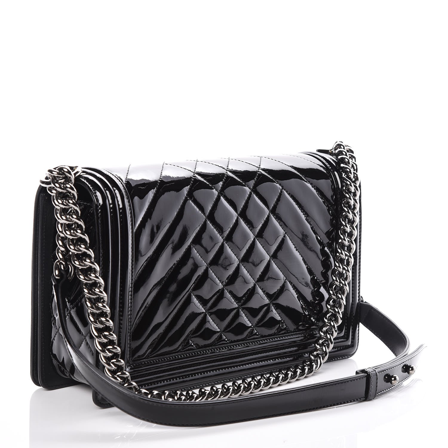 Chanel Patent Chevron Quilted New Medium Boy Flap Black 3 of 10