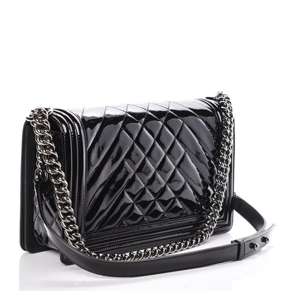 Chanel Patent Chevron Quilted New Medium Boy Flap Black 3 of 10
