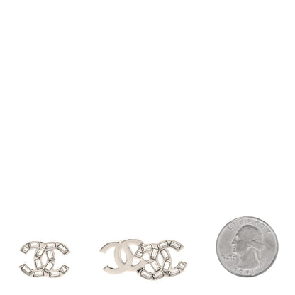Chanel Baguette Crystal Double CC Earrings Silver 2 of 4