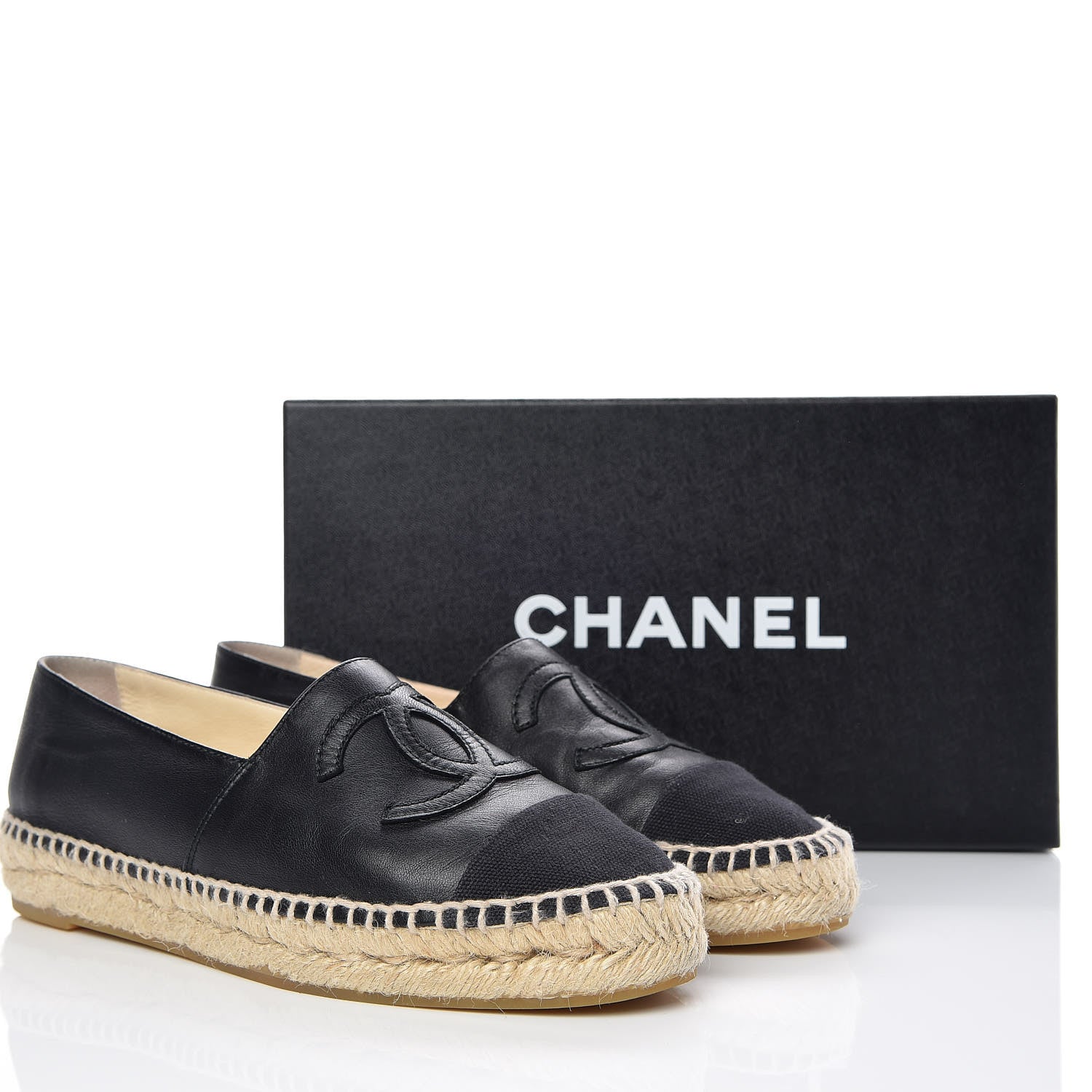 Chanel Lambskin Canvas Cap Toe CC Espadrilles 37 Black 17 of 17