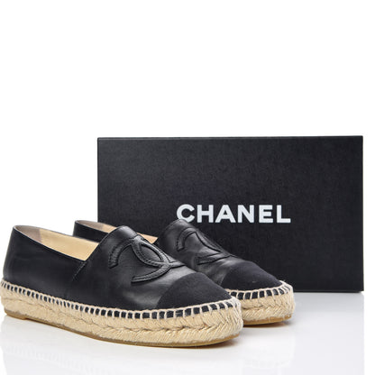 Chanel Lambskin Canvas Cap Toe CC Espadrilles 37 Black 17 of 17