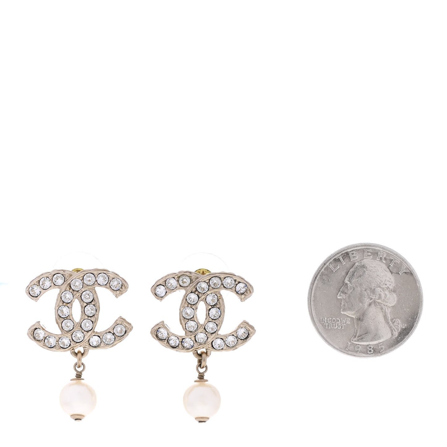 Crystal Pearl CC Drop Earrings Gold