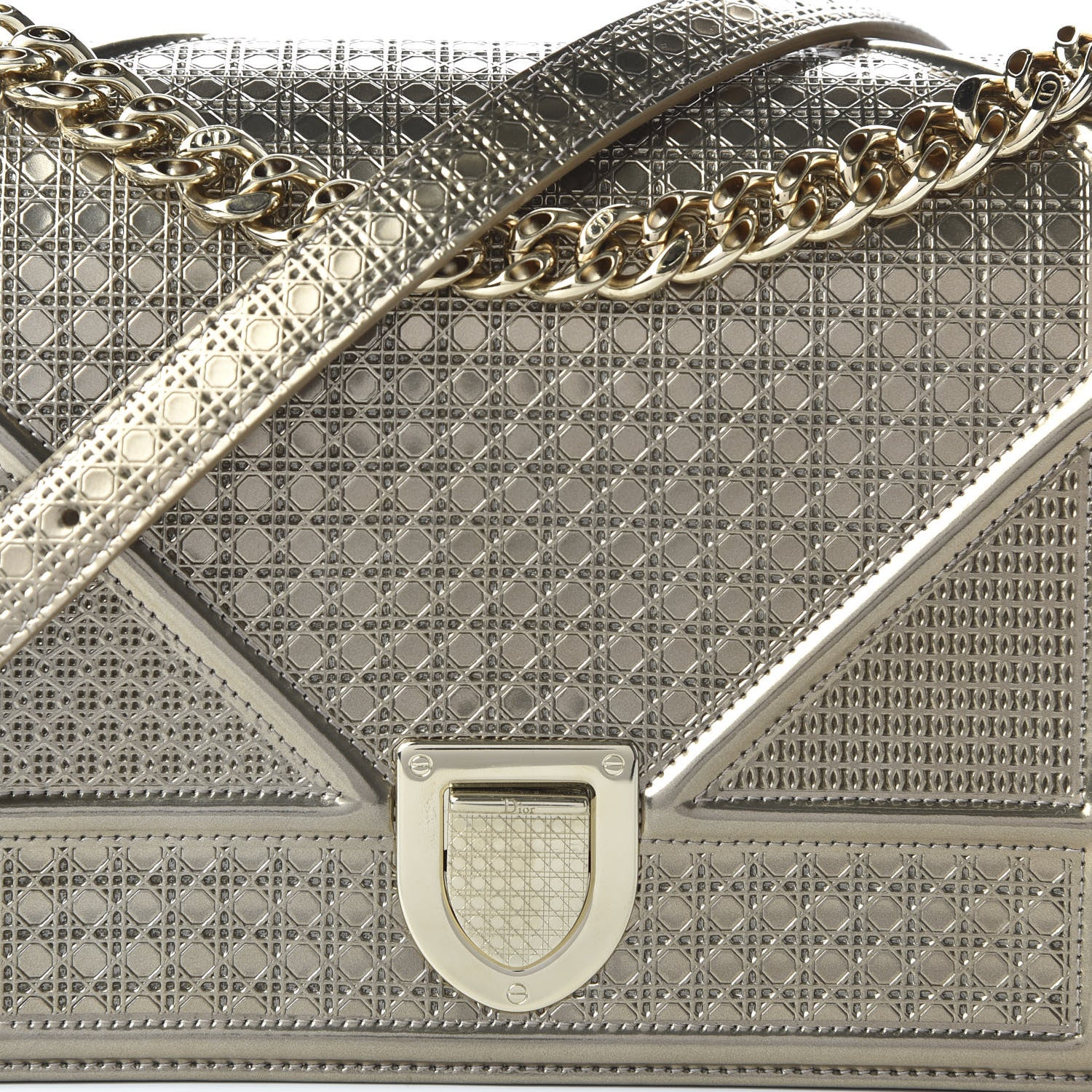Christian Dior Metallic Patent Micro-Cannage Medium Diorama Flap Bag Gold 9 of 9