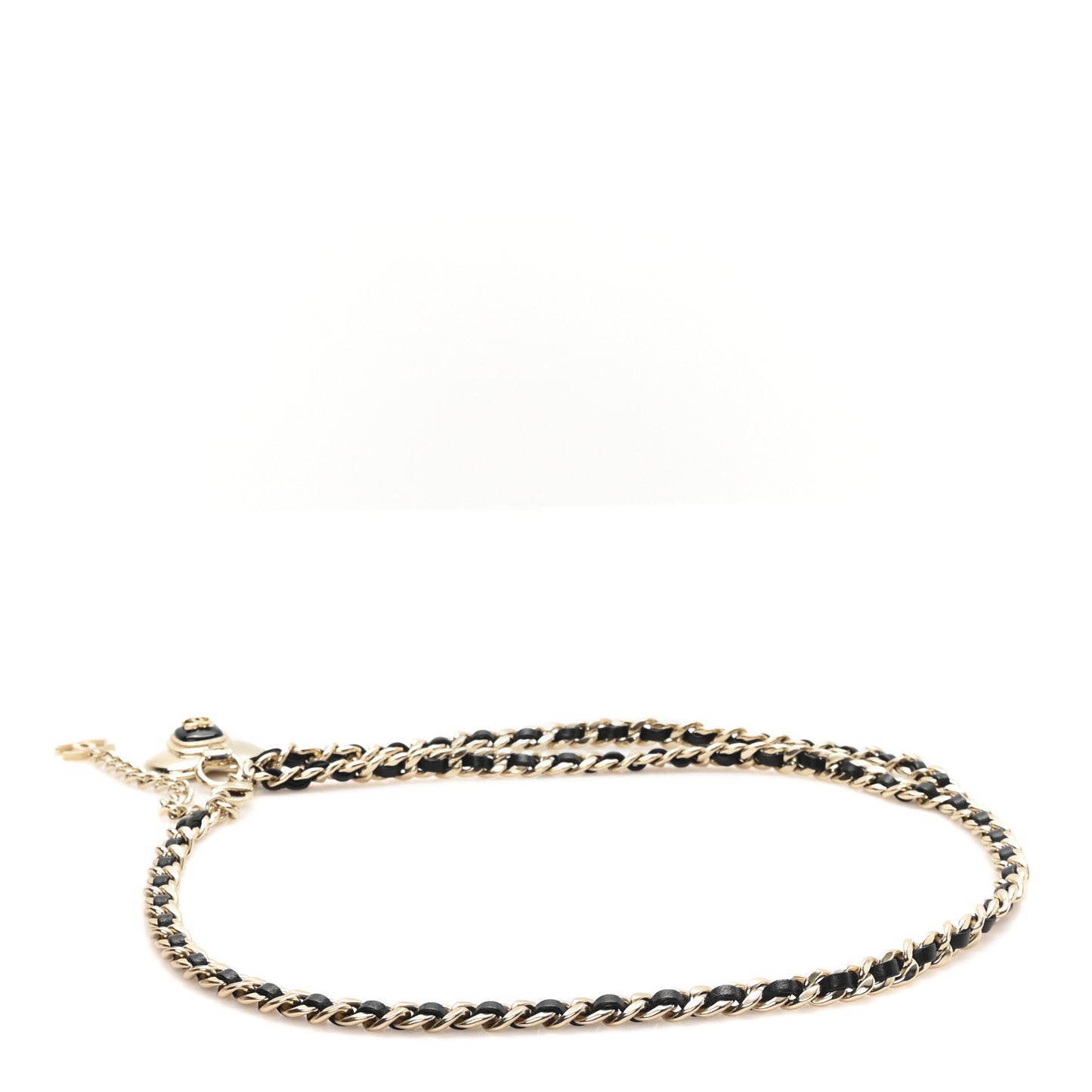 Lambskin Enamel CC Heart Chain Belt Black Gold
