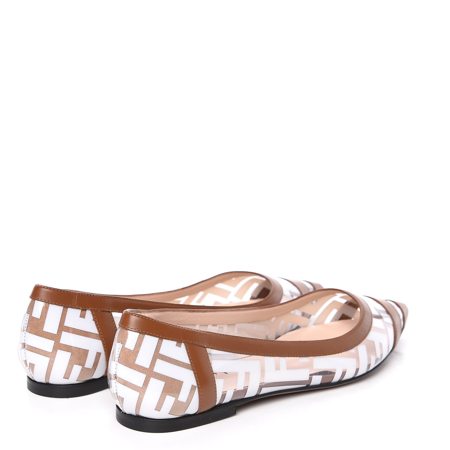 Fendi PVC Calfskin FF Colibri Ballerina Flats 37 White Cuoio 4 of 8