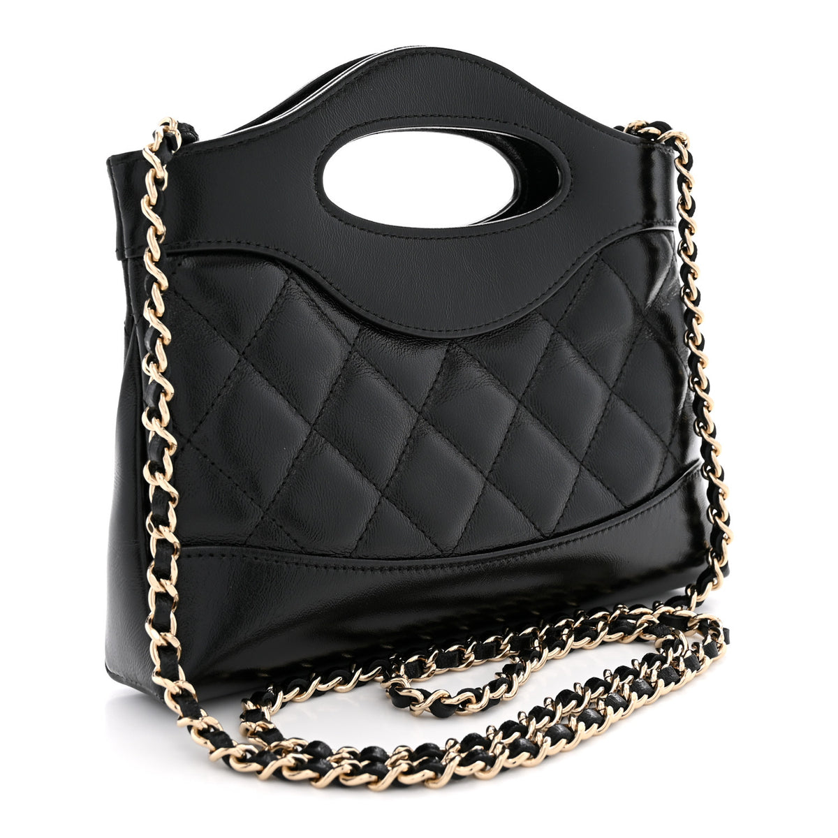 Chanel Shiny Crumpled Calfskin Quilted Nano 31 Shopping Bag Black 3 of 11