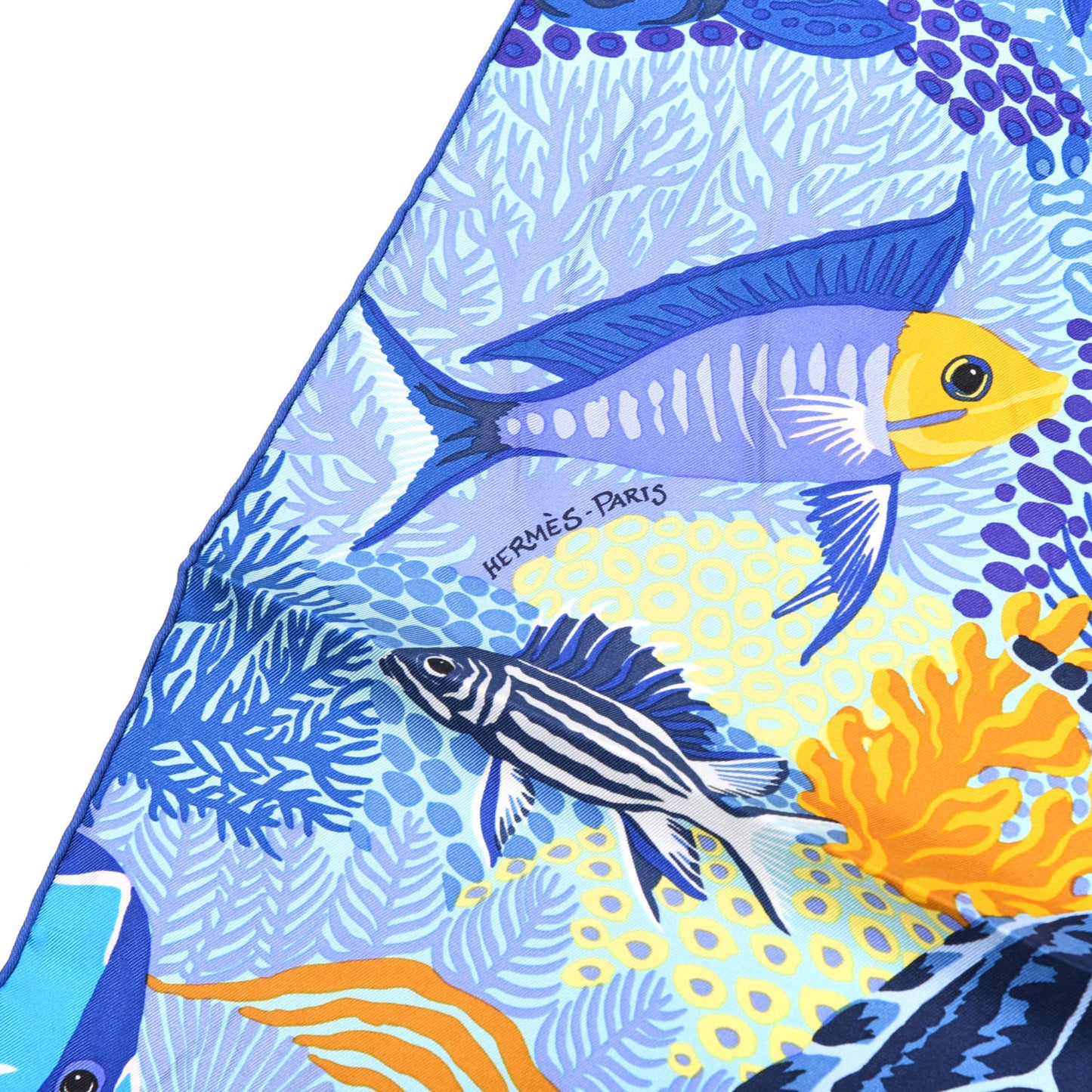 Silk Under The Waves Scarf 90 Turquoise Jaune Marine
